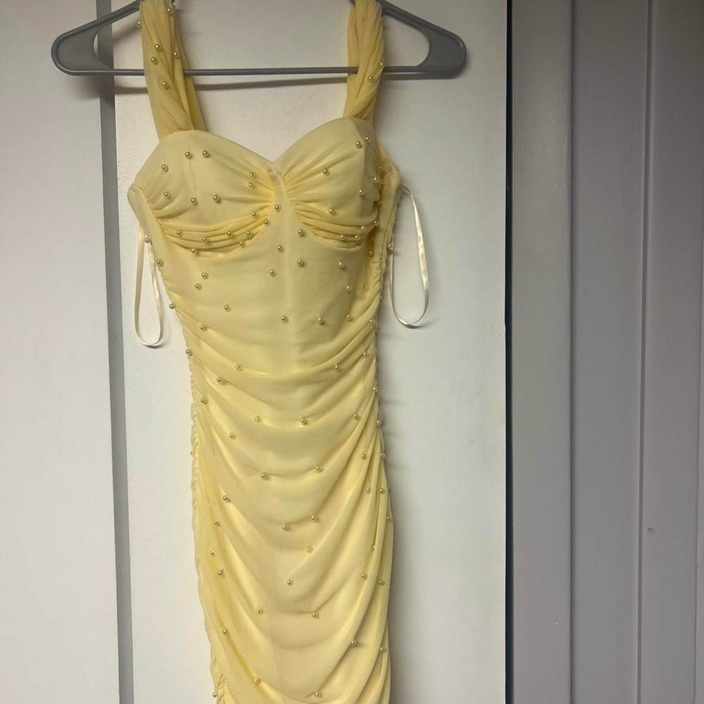 Windsor Strapless Yellow Dress with Bead Accents